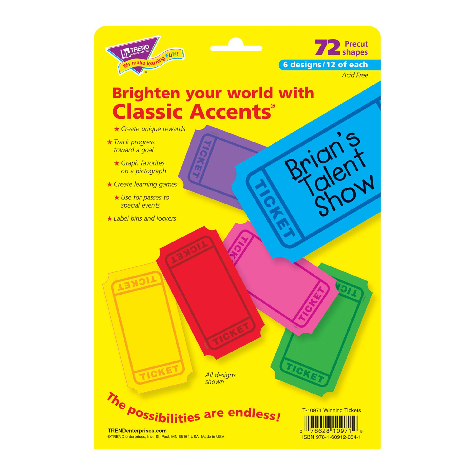 TREND Enterprises® Winning Tickets Classic Accents® Variety Pack, 3 Packs of 72